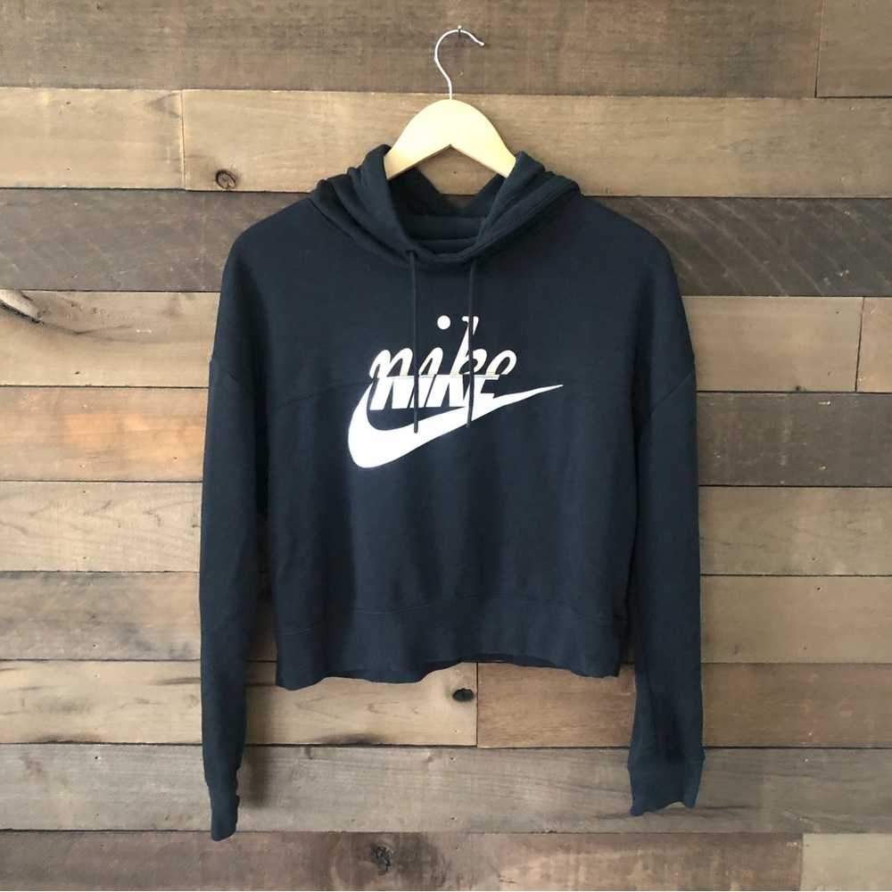 Nike Women's Cropped Hooded Black White Sweatshirt
